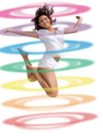 picture of girl jumping energetically with Chakra  energy field